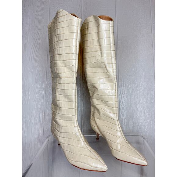 SCHUTZ Maryana Croc Embossed Leather Knee High Boots in Almond Buff US 8.5 NWOB - Picture 2 of 9
